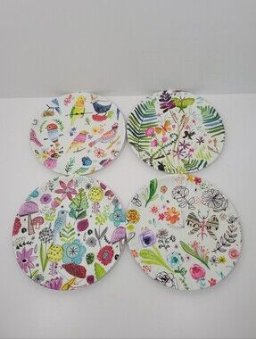 180 Degrees Plastic Floral Faux Paper Plates BPA-Free Reusable Set Of 4